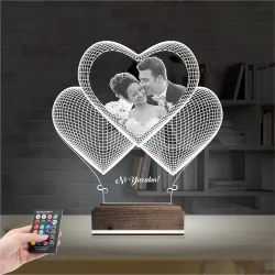 Kalp Sevgiliye Hediye Fotoğraflı 3D Lamba - Masa Gece Lambası