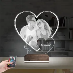 Kalp Sevgiliye Hediye Fotoğraflı 3D Lamba - Masa Gece Lambası