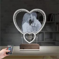 Kalp Sevgiliye Hediye Fotoğraflı 3D Lamba - Masa Gece Lambası