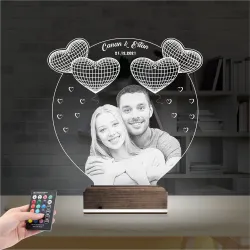Kalp Sevgiliye Hediye Fotoğraflı 3D Lamba - Masa Gece Lambası