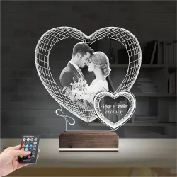 Kalp Sevgiliye Hediye Fotoğraflı 3D Lamba - Masa Gece Lambası