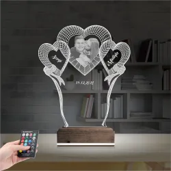 Kalp Sevgiliye Hediye Fotoğraflı 3D Lamba - Masa Gece Lambası