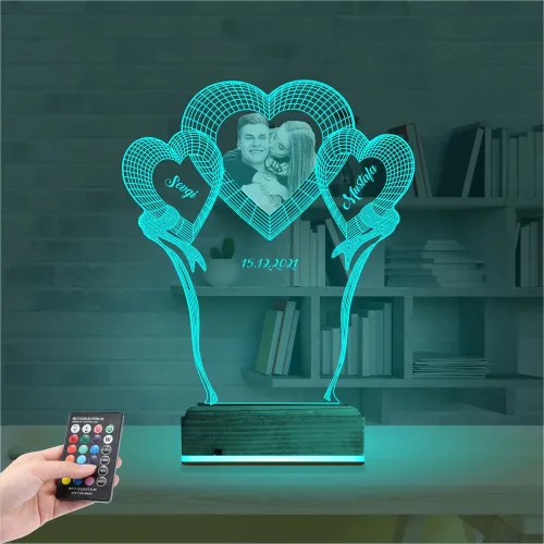 Kalp Sevgiliye Hediye Fotoğraflı 3D Lamba - Masa Gece Lambası