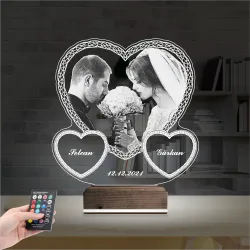 Kalp Sevgiliye Hediye Fotoğraflı 3D Lamba - Masa Gece Lambası
