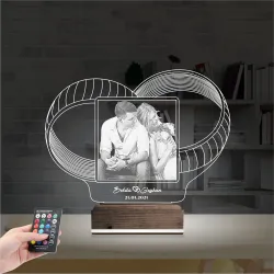 Yüzük Alyans Yıl Dönümü Fotoğraflı 3D Lamba - Masa Gece Lambası