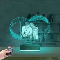 Yüzük Alyans Yıl Dönümü Fotoğraflı 3D Lamba - Masa Gece Lambası