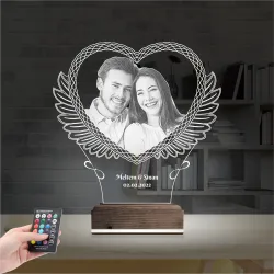 Kalp Melek Sevgiliye Hediye Fotoğraflı 3D Lamba - Masa Gece Lambası