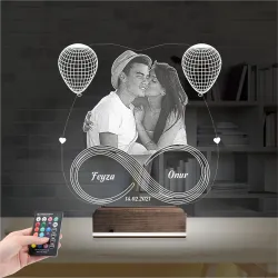 Kalp Balon Sevgiliye Hediye Fotoğraflı 3D Lamba - Masa Gece Lambası