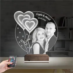 Kalp Sevgiliye Hediye Fotoğraflı 3D Lamba - Masa Gece Lambası