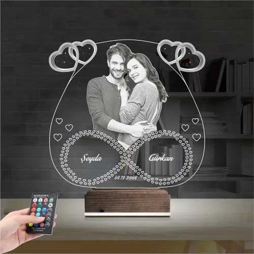 Kalp Sevgiliye Hediye Fotoğraflı 3D Lamba - Masa Gece Lambas…