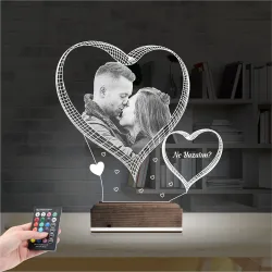 Kalp Sevgiliye Hediye Fotoğraflı 3D Lamba - Masa Gece Lambası