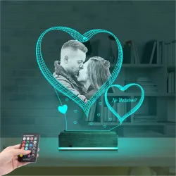 Kalp Sevgiliye Hediye Fotoğraflı 3D Lamba - Masa Gece Lambası