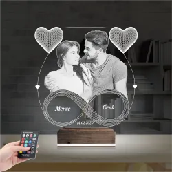 Kalp Sevgiliye Hediye Fotoğraflı 3D Lamba - Masa Gece Lambası