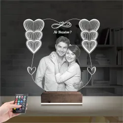 Kalp Sevgiliye Hediye Fotoğraflı 3D Lamba - Masa Gece Lambası