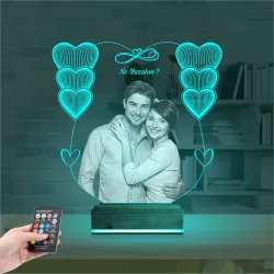 Kalp Sevgiliye Hediye Fotoğraflı 3D Lamba - Masa Gece Lambası