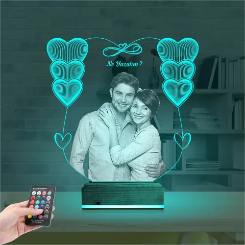 Kalp Sevgiliye Hediye Fotoğraflı 3D Lamba - Masa Gece Lambası