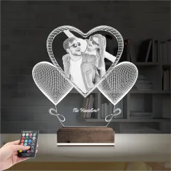 Kalp Sevgiliye Hediye Fotoğraflı 3D Lamba - Masa Gece Lambası