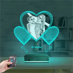 Kalp Sevgiliye Hediye Fotoğraflı 3D Lamba - Masa Gece Lambası