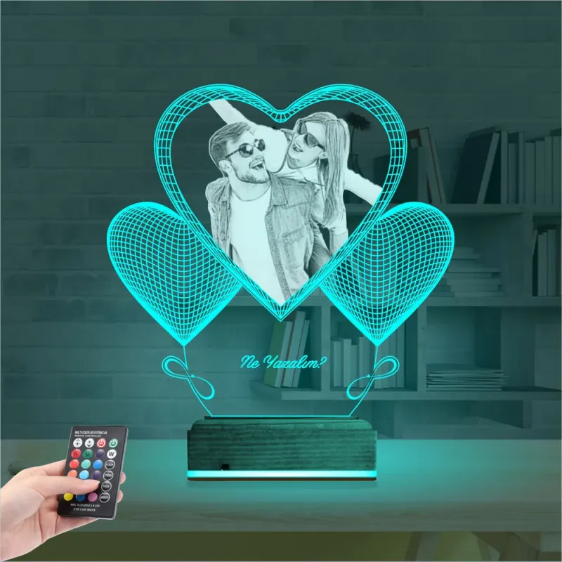 Kalp Sevgiliye Hediye Fotoğraflı 3D Lamba - Masa Gece Lambası