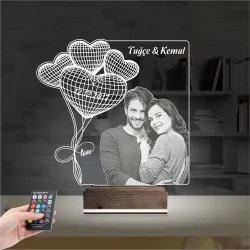 Kalp Sevgiliye Hediye Fotoğraflı 3D Lamba - Masa Gece Lambası