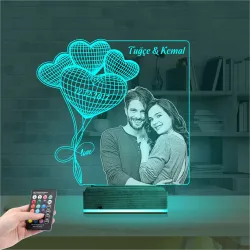 Kalp Sevgiliye Hediye Fotoğraflı 3D Lamba - Masa Gece Lambası