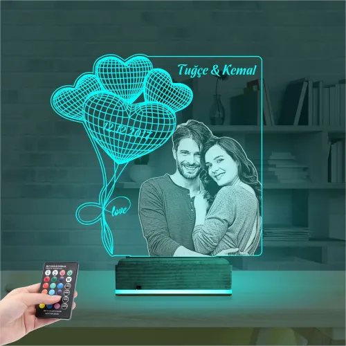 Kalp Sevgiliye Hediye Fotoğraflı 3D Lamba - Masa Gece Lambası