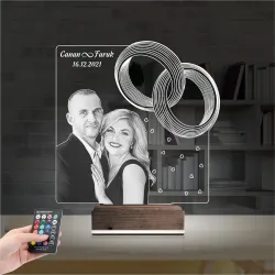 Yüzük Alyans Yıl Dönümü Fotoğraflı 3D Lamba - Masa Gece Lambası