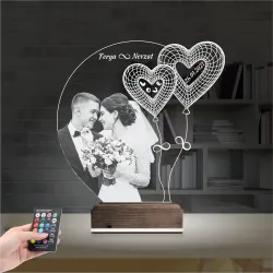 Kalp Balon Sevgiliye Hediye Fotoğraflı 3D Lamba - Masa Gece Lambası