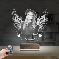 Kalp Melek Sevgiliye Hediye Fotoğraflı 3D Lamba - Masa Gece Lambası