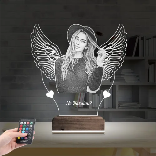 Kalp Melek Sevgiliye Hediye Fotoğraflı 3D Lamba - Masa Gece …