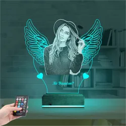 Kalp Melek Sevgiliye Hediye Fotoğraflı 3D Lamba - Masa Gece Lambası