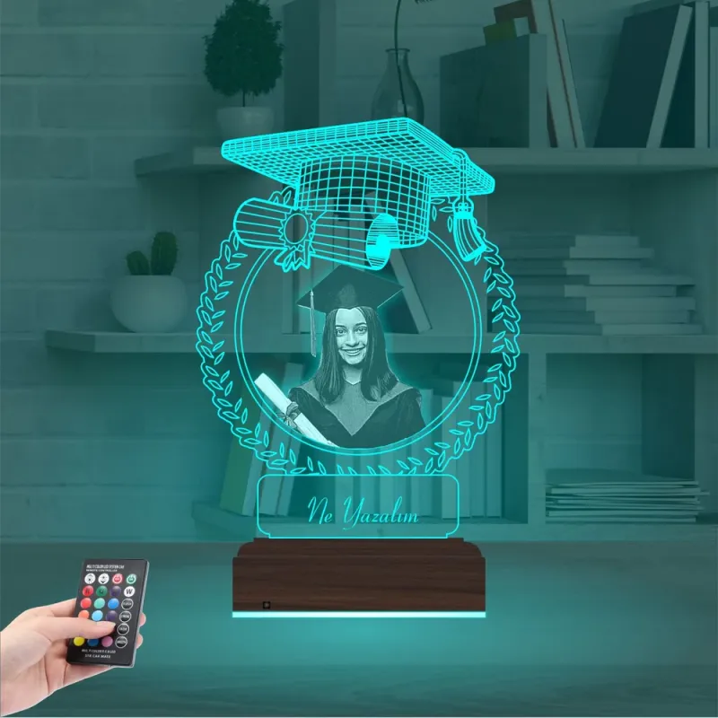 Mezuniyet Hediyesi Öğrenciye Hediye Fotoğraflı 3D Lamba - Masa Gece Lambası