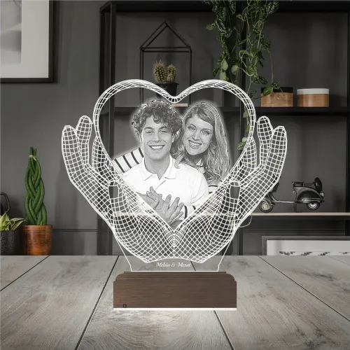 Kalp El Sevgiliye Hediye Fotoğraflı 3D Lamba - Masa Gece Lam…