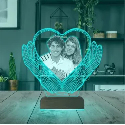 Kalp El Sevgiliye Hediye Fotoğraflı 3D Lamba - Masa Gece Lambası