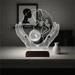 Ultrason Anneye Hediye Fotoğraflı 3D Lamba - Masa Gece Lambası