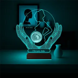 Ultrason Anneye Hediye Fotoğraflı 3D Lamba - Masa Gece Lambası