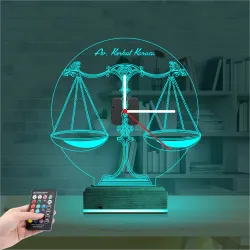Avukat Hukuk Terazi Kişiye Özel Saatli 3D Lamba - Masa Gece Lambası