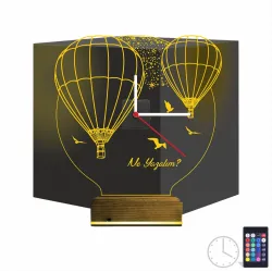 Balon Kuş Kişiye Özel Saatli 3D Lamba - Masa Gece Lambası