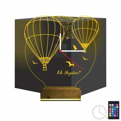Balon Kuş Kişiye Özel Saatli 3D Lamba - Masa Gece Lambası