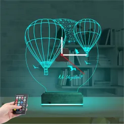 Balon Kuş Kişiye Özel Saatli 3D Lamba - Masa Gece Lambası