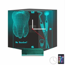 Diş Doktoru Hediye Kişiye Özel Saatli 3D Lamba - Masa Gece Lambası