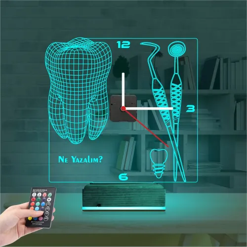 Diş Doktoru Hediye Kişiye Özel Saatli 3D Lamba - Masa Gece Lambası