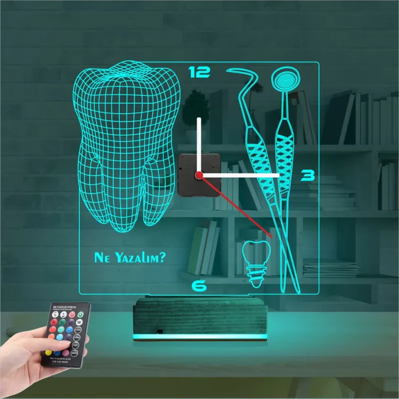 Diş Doktoru Hediye Kişiye Özel Saatli 3D Lamba - Masa Gece Lambası