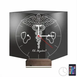 Doktor Hediye Tıp Logo Kişiye Özel Saatli 3D Lamba - Masa Gece Lambası