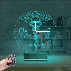 Doktor Hediye Tıp Logo Kişiye Özel Saatli 3D Lamba - Masa Gece Lambası