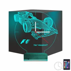 Formula F1 Yarış Arabası Kişiye Özel Saatli 3D Lamba - Masa Gece Lambası