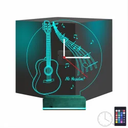 Gitar Müzik Nota Kişiye Özel Saatli 3D Lamba - Masa Gece Lambası