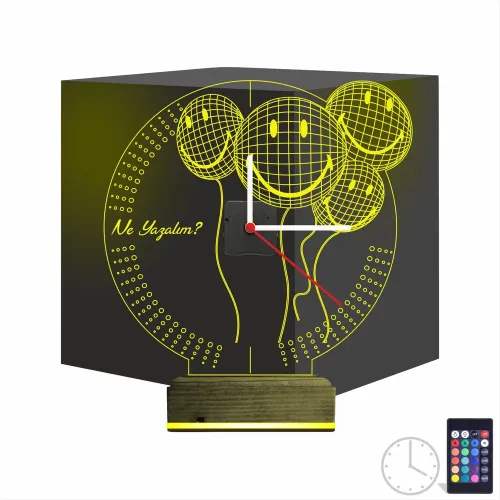 Smile Balon Doğum Günü Kişiye Özel Saatli 3D Lamba - Masa Ge…
