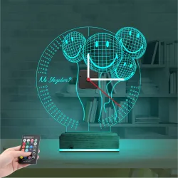 Smile Balon Doğum Günü Kişiye Özel Saatli 3D Lamba - Masa Gece Lambası