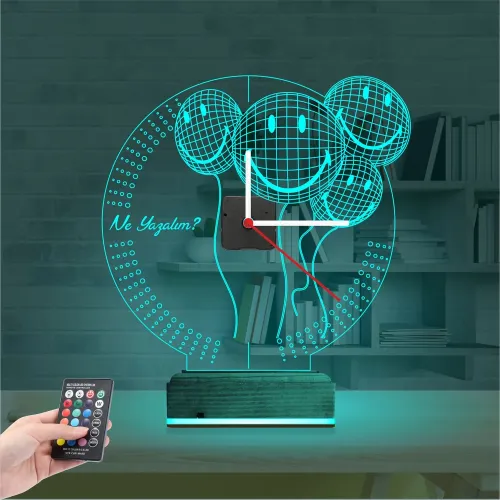 Smile Balon Doğum Günü Kişiye Özel Saatli 3D Lamba - Masa Ge…